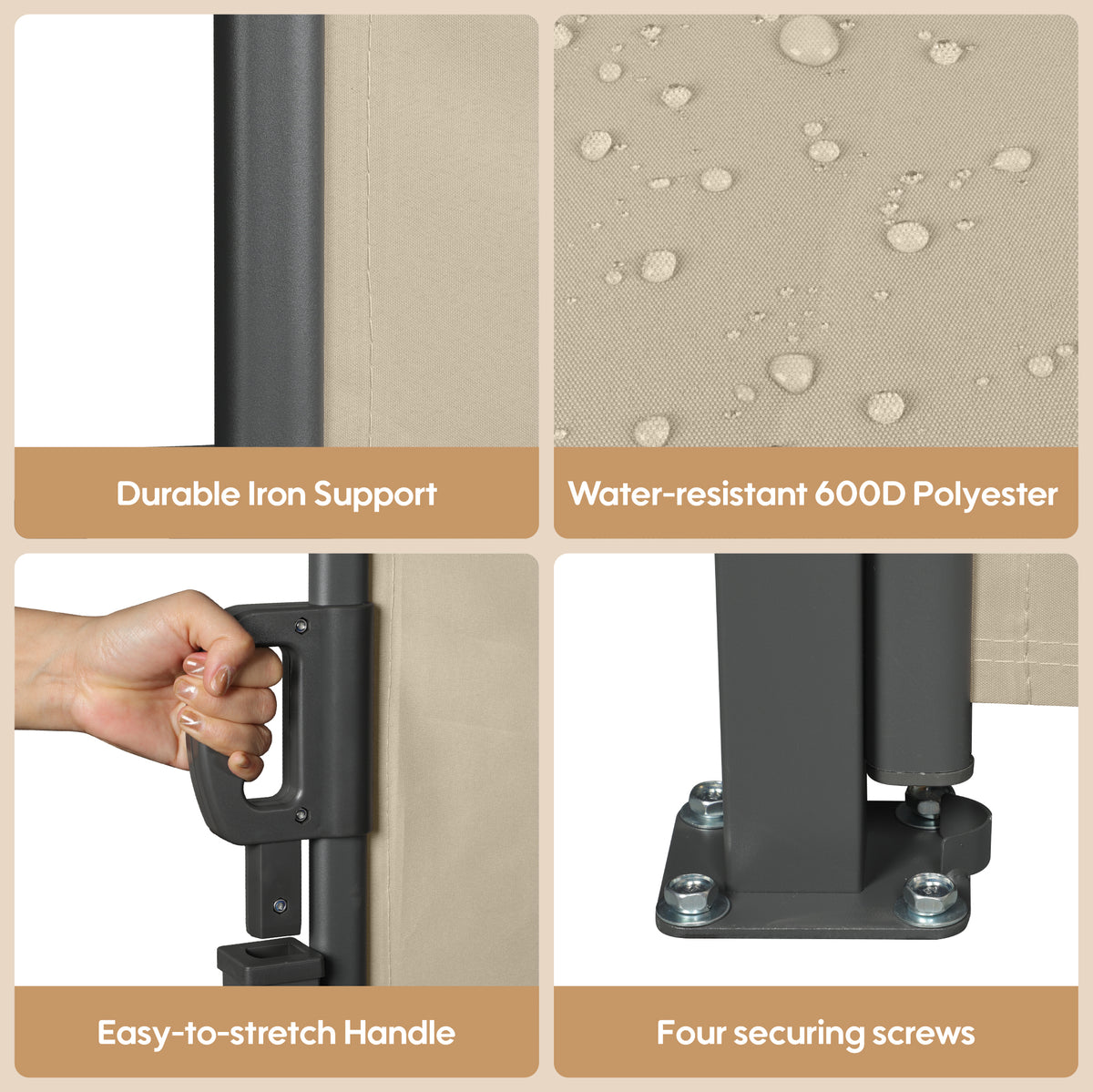 Retractable Side Screen Awning - Dark Grey - 118" x 63"