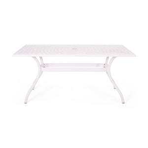 Celestine - Outdoor Cast Aluminum Dining Table With Floral Lattice Design And Umbrella Holder