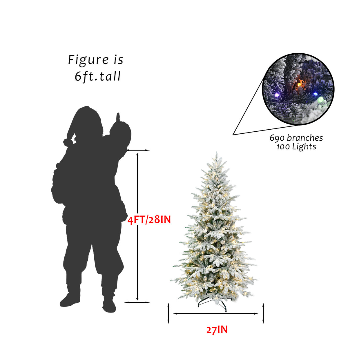 6FT Snow Flocked Artificial Christmas Tree with LED Lights