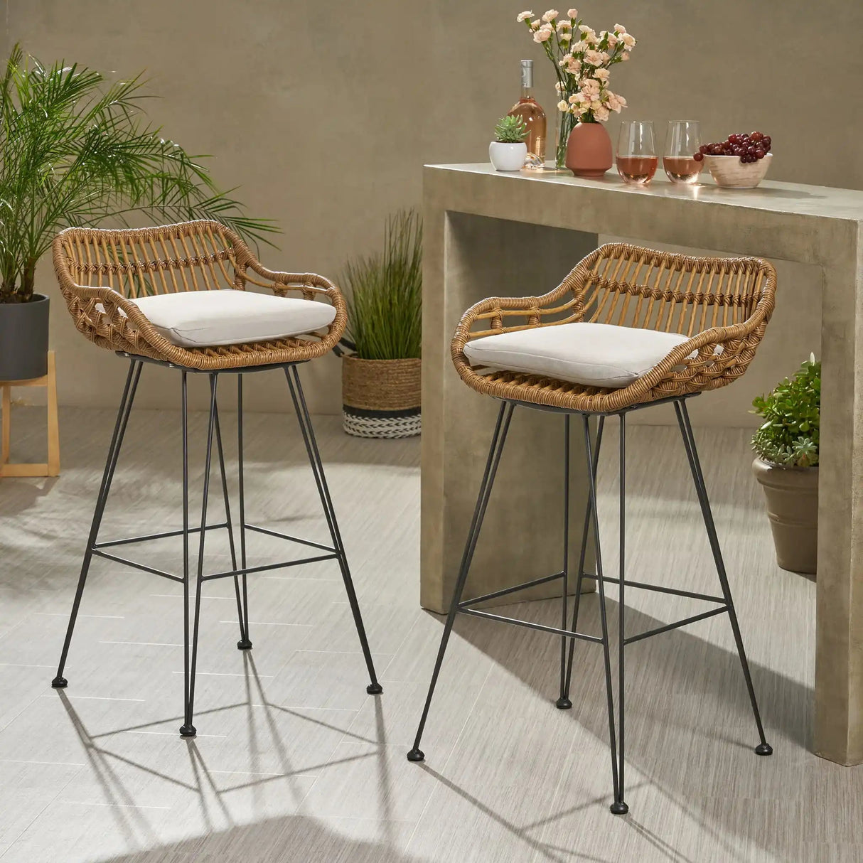 Outdoor Rattan Bar Chair With Metal Legs - Best Buy Furniture