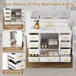 48" Modern Solid Wood Bathroom Vanity with Sink, 49" Carrara