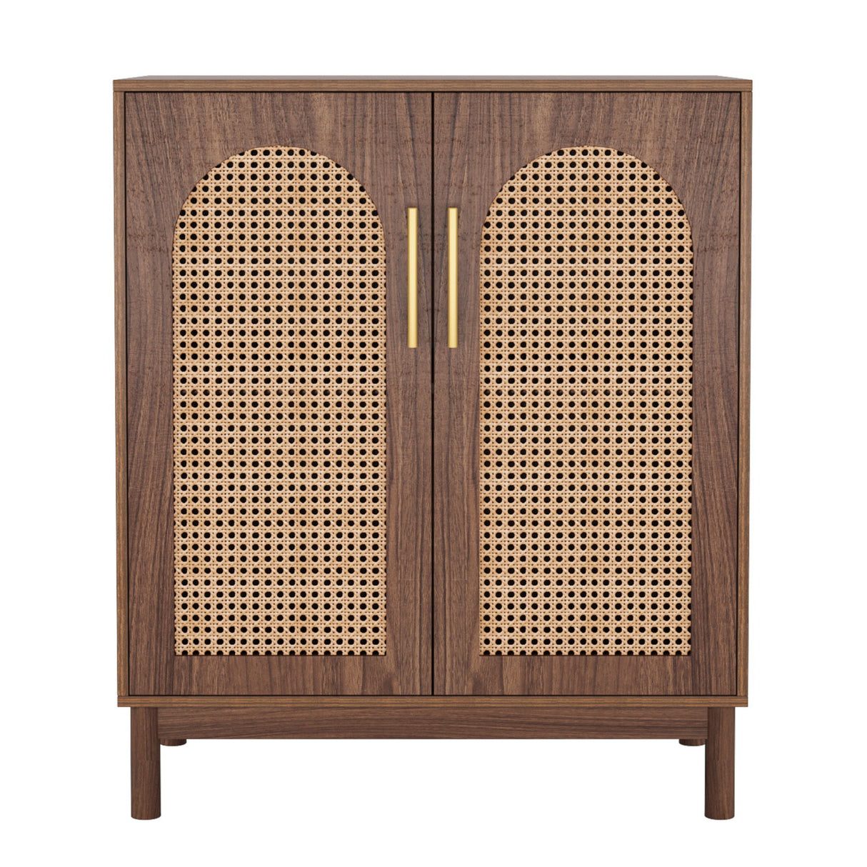 Sideboard Buffet Cabinet With Handwoven Rattan Doors (Set of 2) - Dark Brown