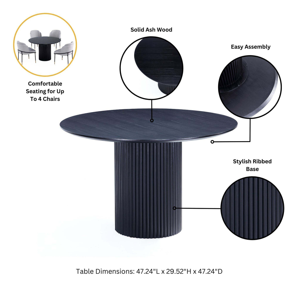 Hathaway - Round Dining Table With Ribbed Base