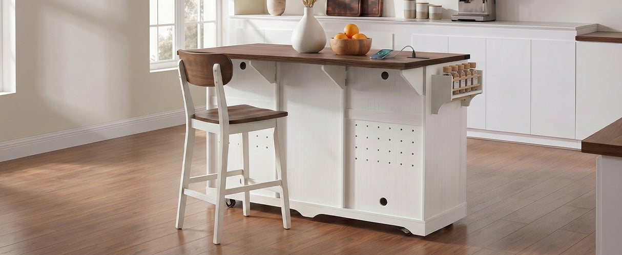K&K 72" Farmhouse Kitchen Island with Fridge Storage Space