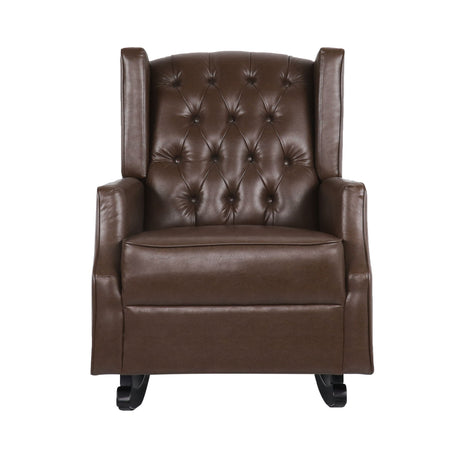 Amedou - Contemporary Tufted Wingback Rocking Chair - Dark Brown - Best Buy Furniture
