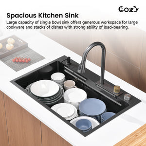 Waterfall Kitchen Sink, Stainless Steel Single Bowl
