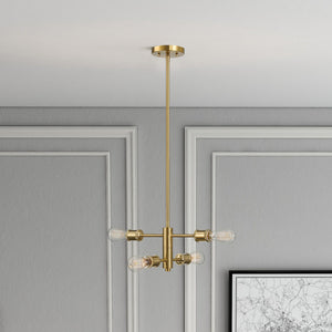 Trellis - 4 Lights Modern Gold Chandelier Vintage Pendant Fixture For Living Room - Clear / Gold