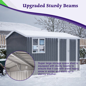 10X8FT Outdoor Steel Storage Shed with Clear Window, Lockable Doors
