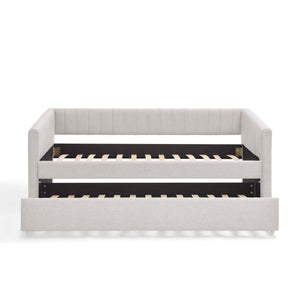 Upholstered Daybed With Trundle With Vertical Stripes