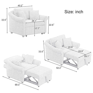 Convertible Sleeper Chair With Adjustable Backrest, 3 In 1 Lounger Chair Turns Into Bed, Single Bed For Living Room