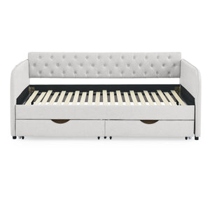 Daybed With Trundle And Storage Drawers, Flat Arms With Pocket