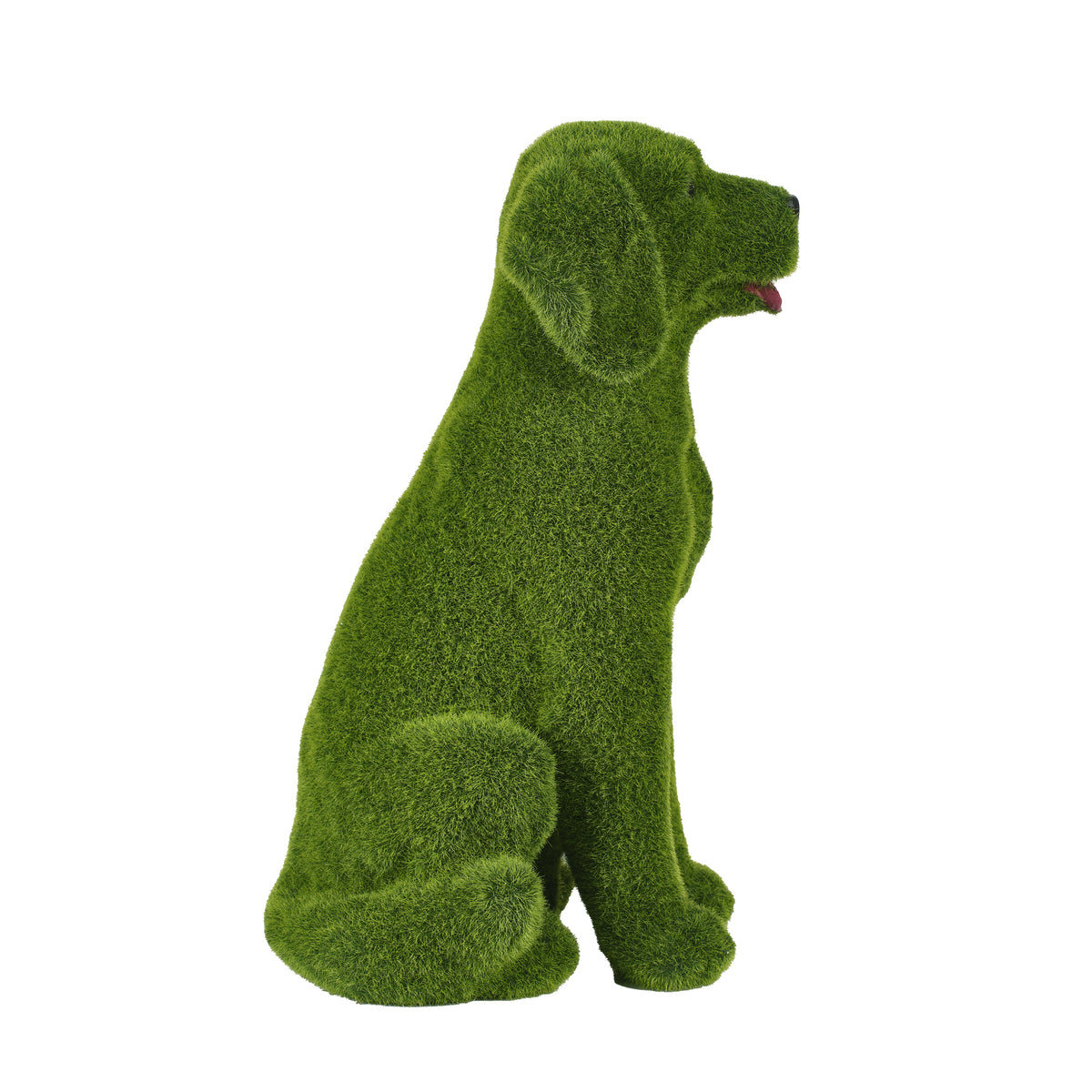 Flocked Resin Dog Garden Statue with Weatherproof Finish - Green