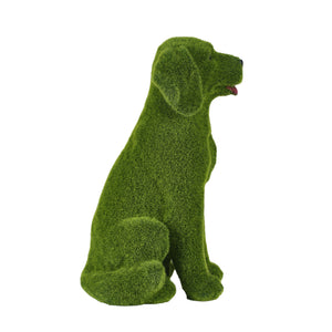 Flocked Resin Dog Garden Statue with Weatherproof Finish - Green