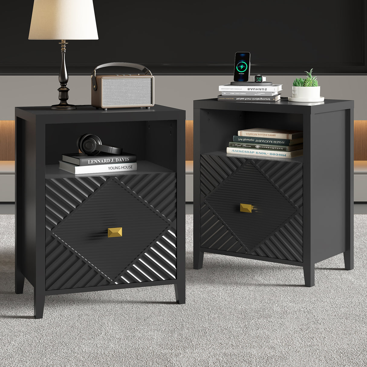 Modern Nightstand with Charger Station and USB Port