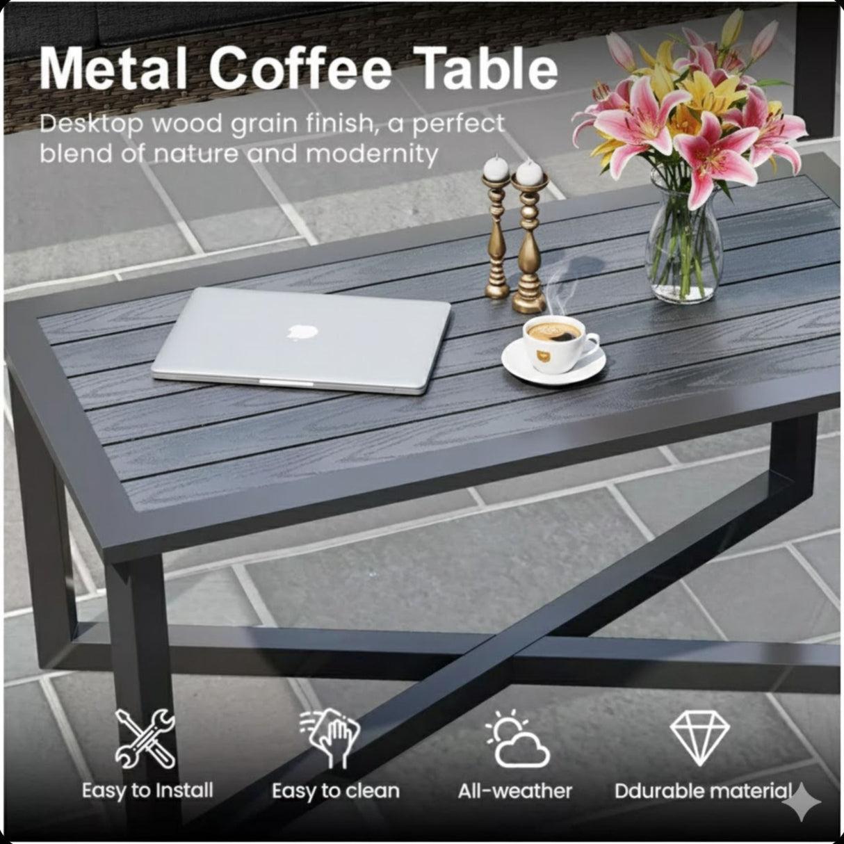 2 Piece Patio Set With Cushions & Coffee Table