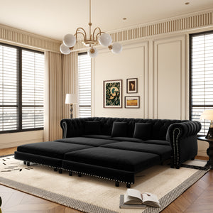 Chesterfield Sofa Bed - 3-in-1 Convertible Velvet Sofa