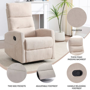 Manual Recliner Chair with Rocker and Swivel in Fabric for Living Room
