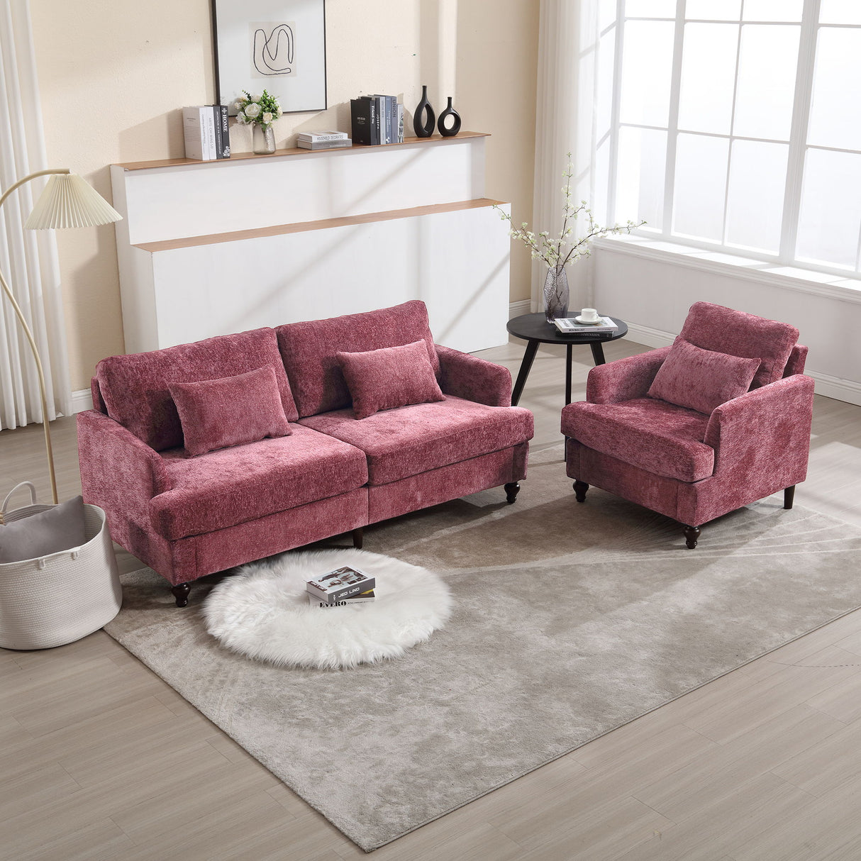 Modern Mid Century Wood Frame Armchair With Tufted Design
