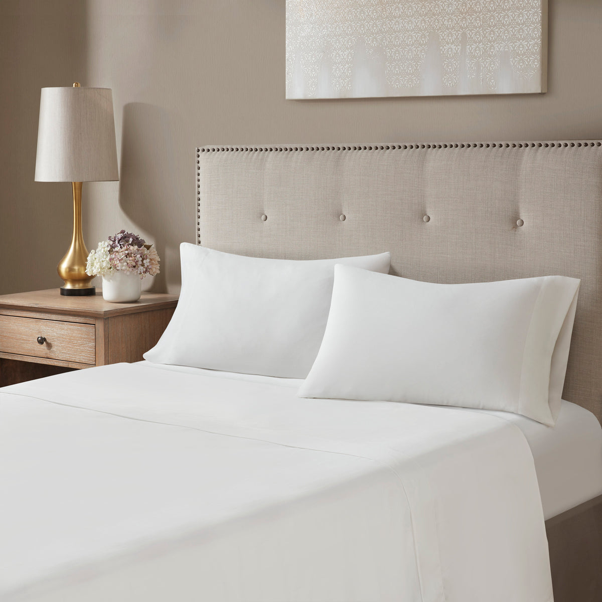 12 Piece Jacquard Comforter Set with Bed Sheets - Khaki Cal King