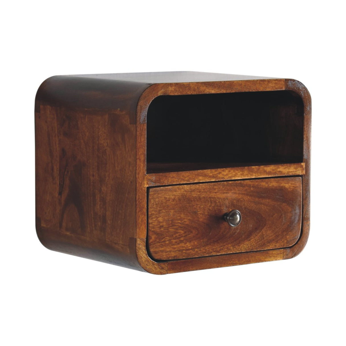 Extra Mini Wall-Mounted Curved Chestnut Nightstand