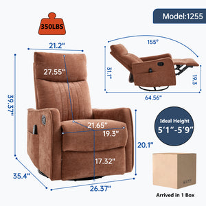 Orange Heat Massage Manual Recliner Chair with Rocker and Swivel