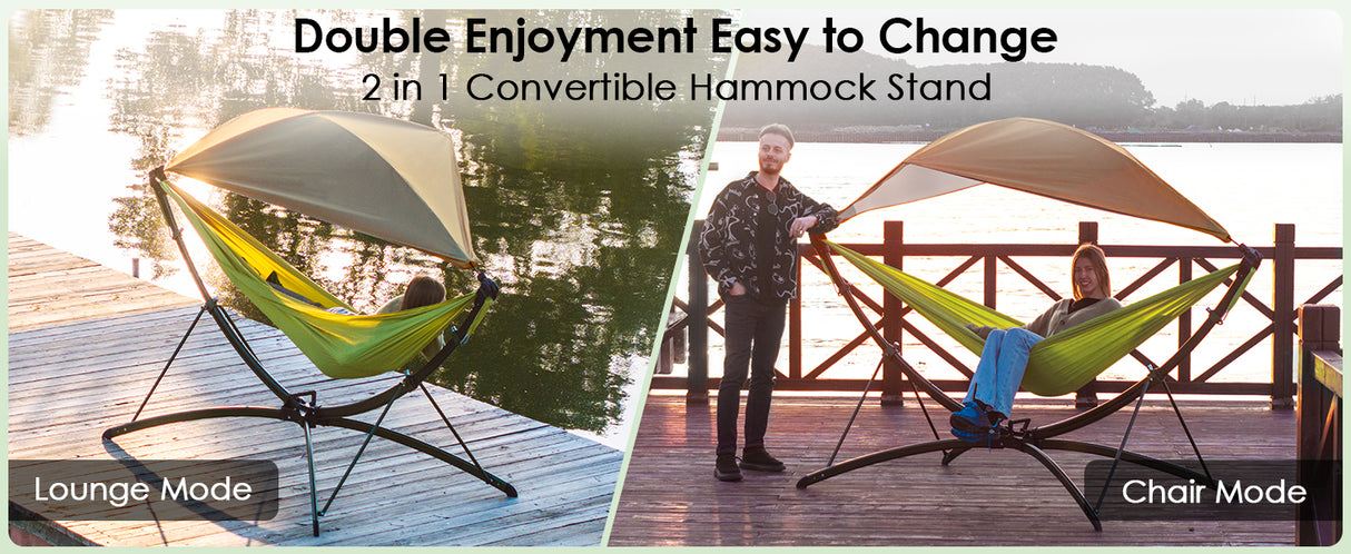 Portable Outdoor Hammock with Quick-Fold Stand and Adjustable Sunshade
