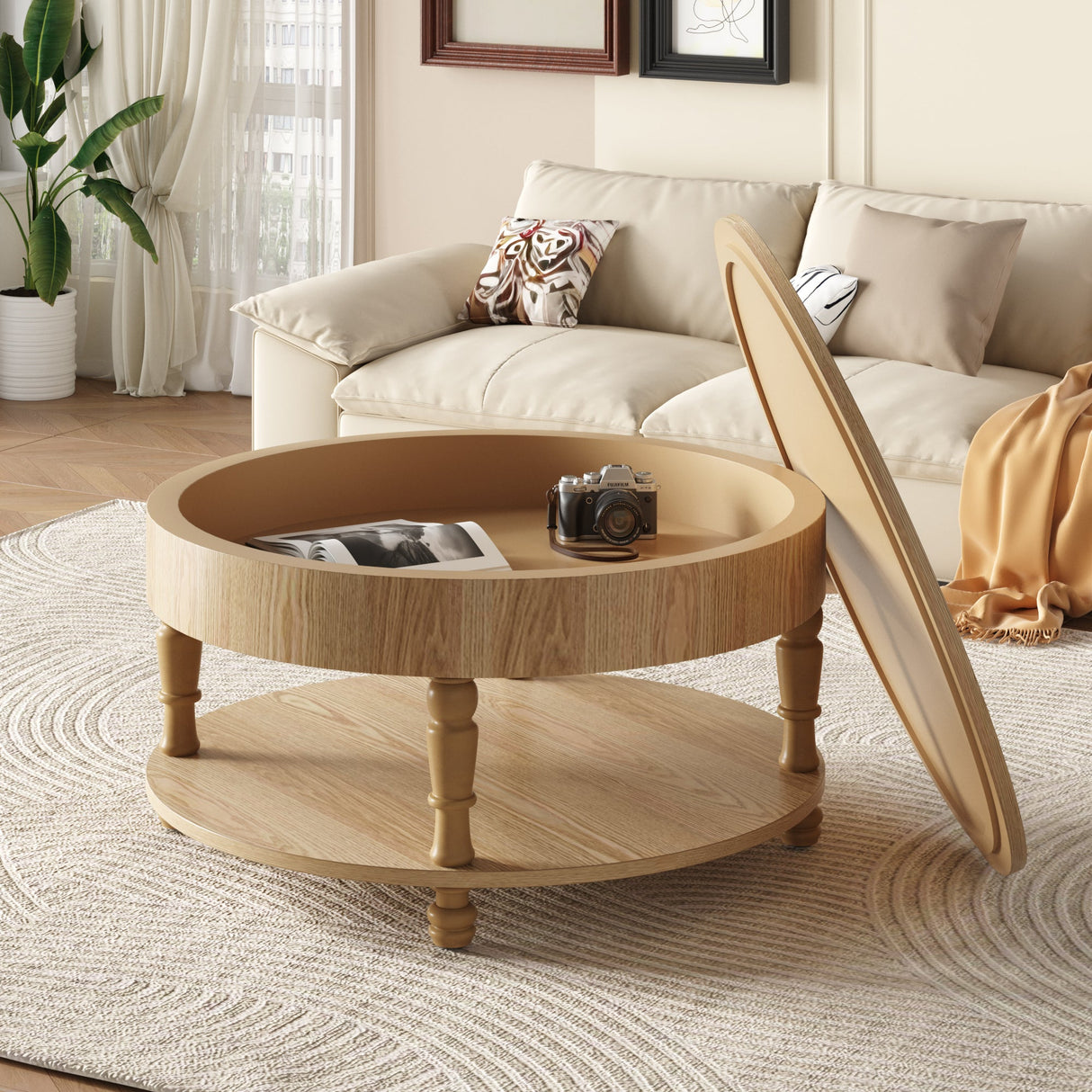 Coffee Table with Dual Storage for Living Room