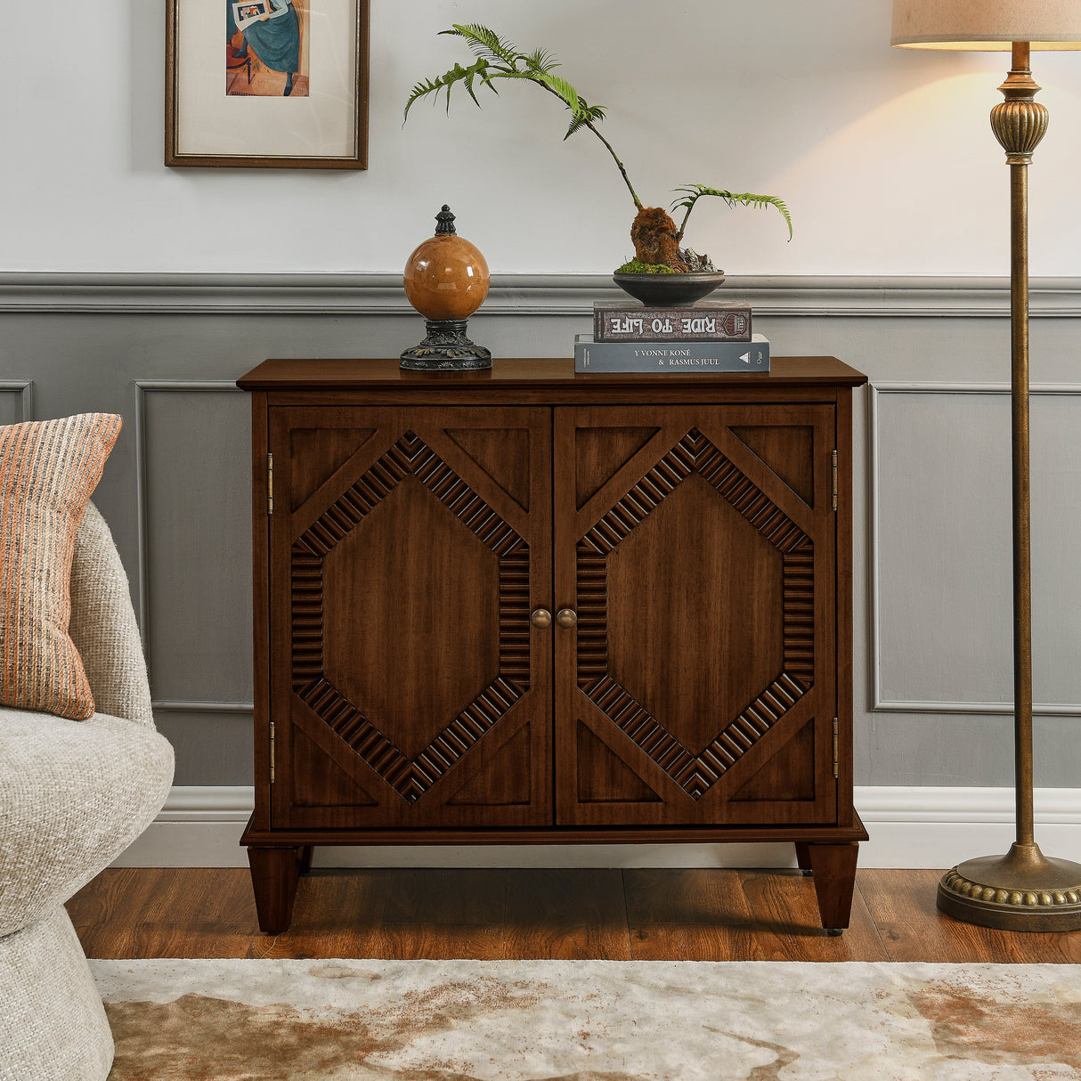 33.6' Retro Wooden Sideboard Buffet Cabinet with Storage