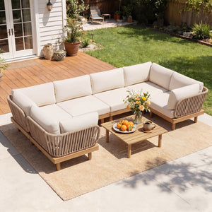 7-Piece Acacia Wood Outdoor Sectional Sofa Set with Rope Back