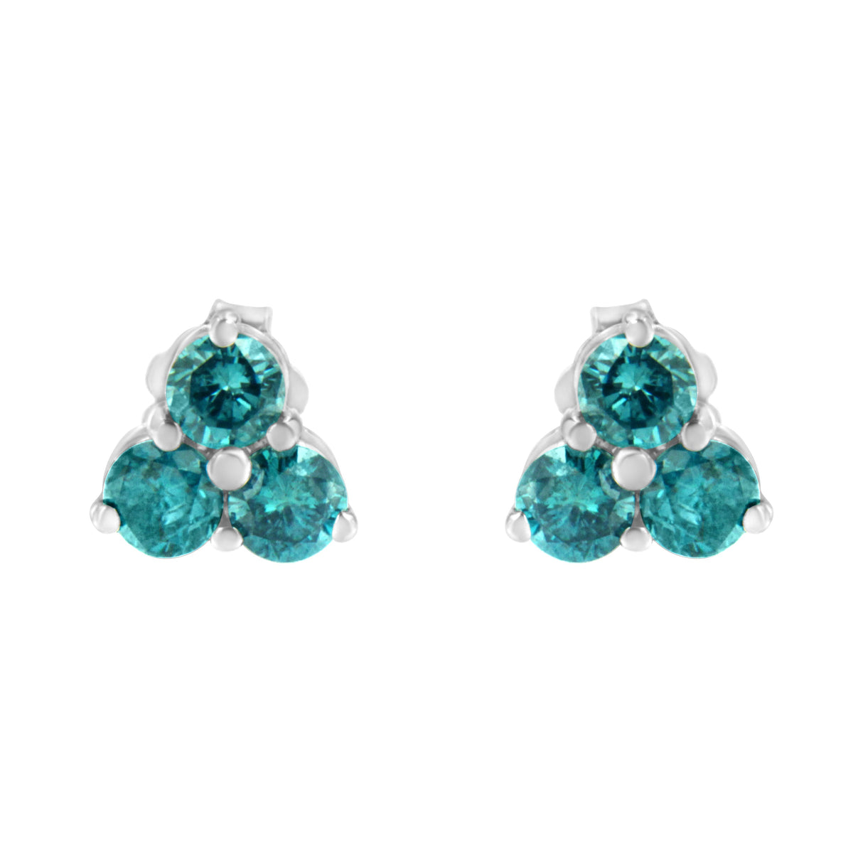 14KT White Gold Treated Blue Diamond Trio Stud Earrings (1 1/3 cttw, Blue)