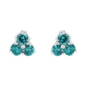 14KT White Gold Treated Blue Diamond Trio Stud Earrings (1 1/3 cttw, Blue)