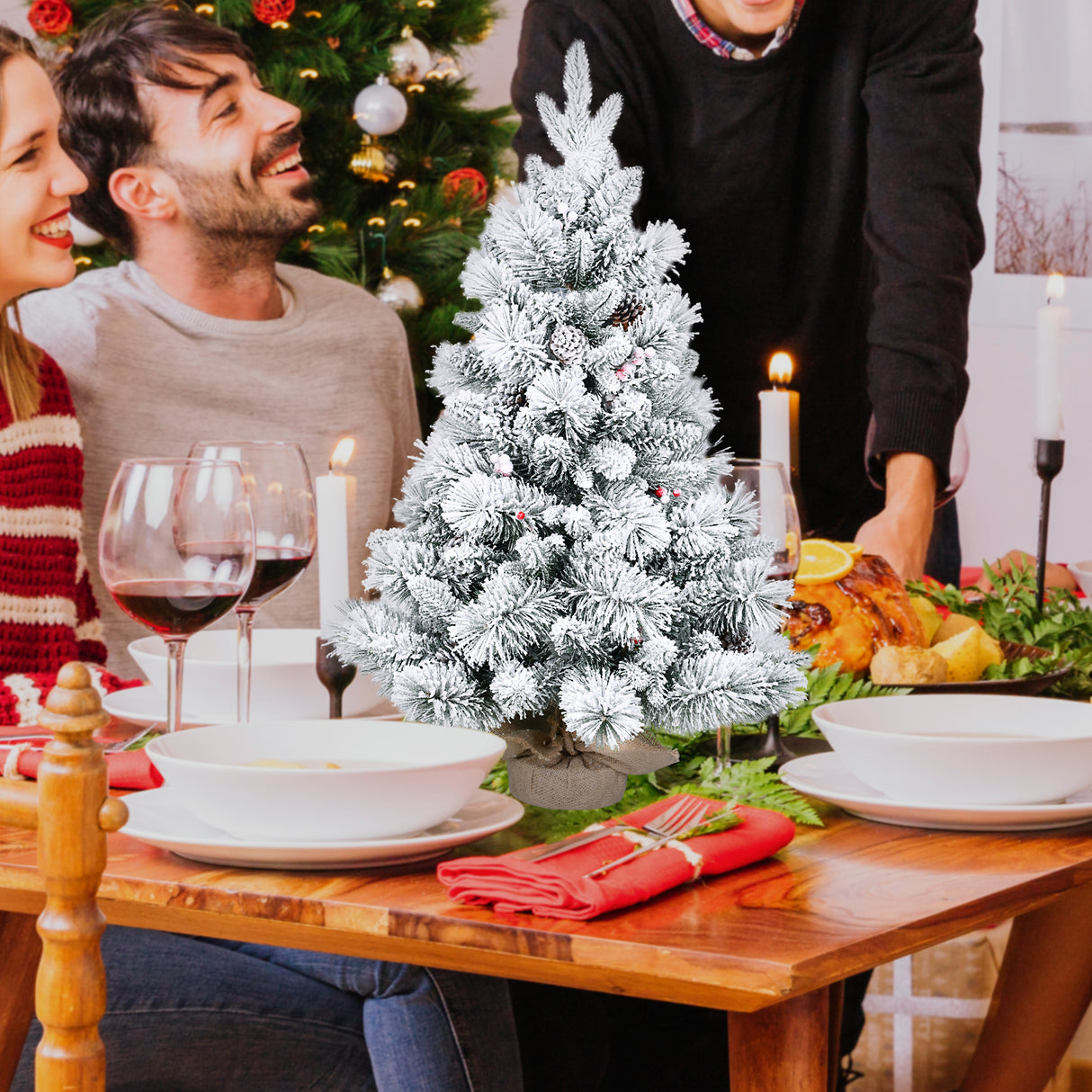 3FT Flocked Christmas Tree with PE/PVC & Pine Needle Branches