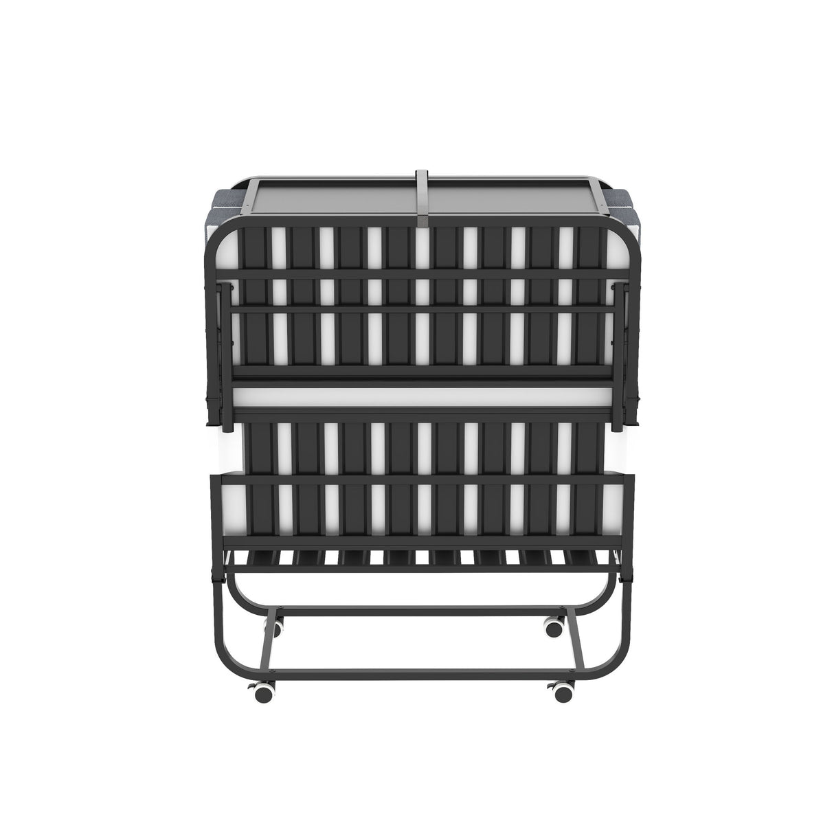 Twin Adjustable Headboard Folding Bed With Memory Foam Mattress, Heavy-Duty Frame Cot For Tall People, Portable Guest On Wheels - Black