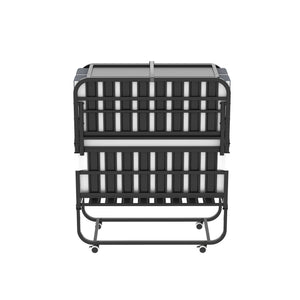 Twin Adjustable Headboard Folding Bed With Memory Foam Mattress, Heavy-Duty Frame Cot For Tall People, Portable Guest On Wheels - Black