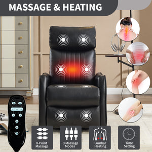 Black Faux Leather Heat Massage Manual Recliner Chair