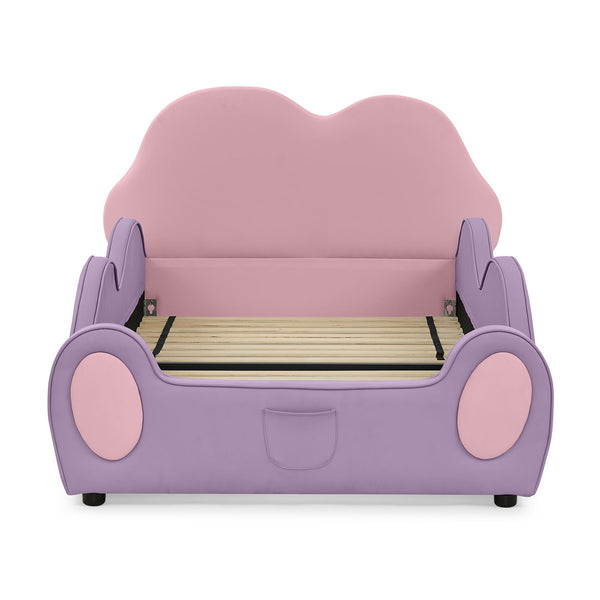Cute Cloud Shape Bed With Guardrails Cartoon Design, Storage Pocket