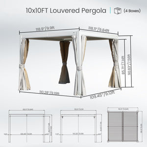 10x10 FT Outdoor Louvered Pergola with Adjustable Louvers