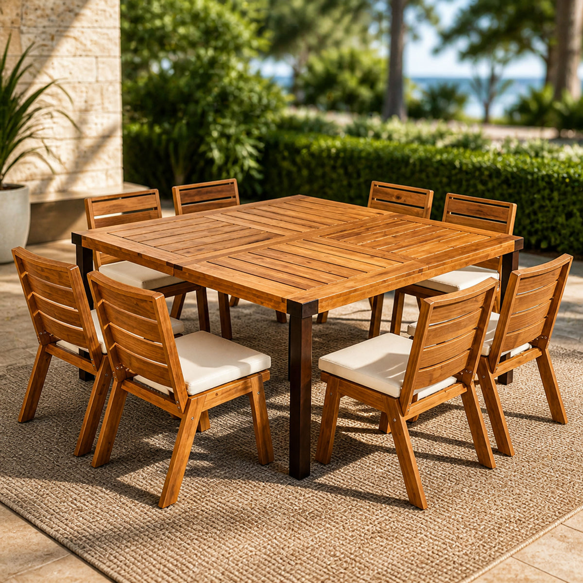 9-Piece Acacia Wood Outdoor Patio Dining Set