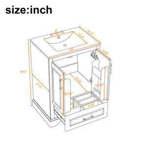 Bathroom Vanity With Sink, 1 Divided Drawer And 2 Soft Close Doors With Double Shelf