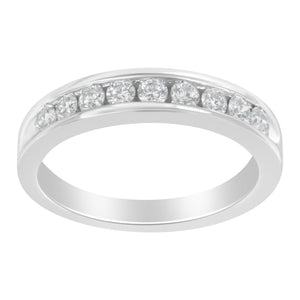 18K White Gold Round Diamond 1/2 Cttw Channel Band Ring