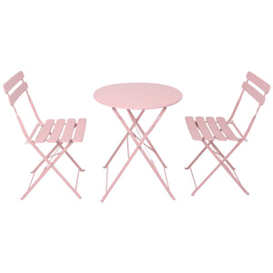 3 Pieces Patio Bistro Balcony Metal Chair Table Set - Pink