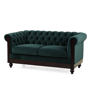 Chesterfield Velvet Loveseat Sofa, 2 Person Rolled Arm Upholstered Couch - Best Buy Furniture