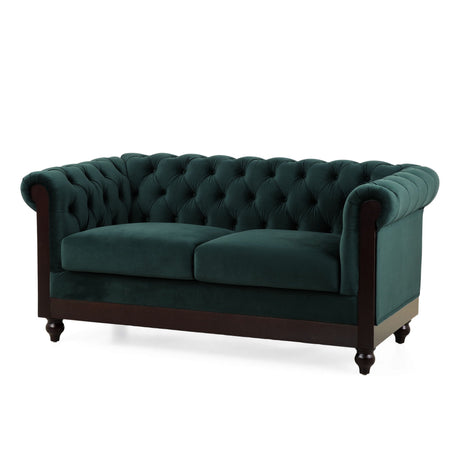 Chesterfield Velvet Loveseat Sofa, 2 Person Rolled Arm Upholstered Couch - Best Buy Furniture