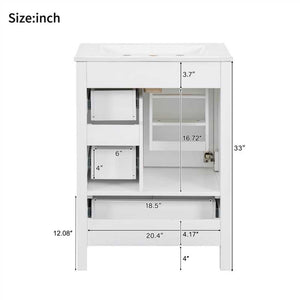 Bathroom Vanity With Sink, Soft-Close Doors, Double-Layer Shelf And 3 Drawers