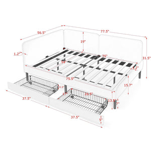 Upholstered Platform Bed Frame With 2 Storage Drawers And Adjustable Sofa Bed