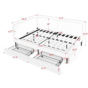 Upholstered Platform Bed Frame With 2 Storage Drawers And Adjustable Sofa Bed