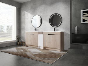 84 Inch Freestanding Bathroom Vanity with Ceramic Sink and Storage Cabinets