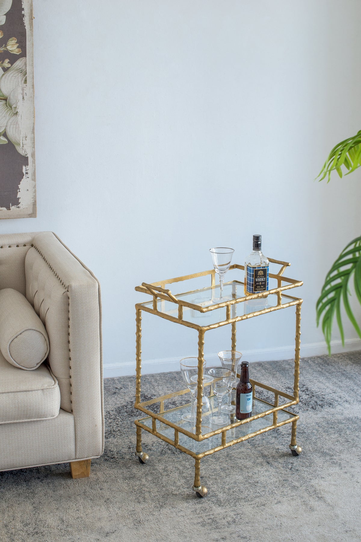 Antique Twig Bar Cart - 23.5x13.5x30"