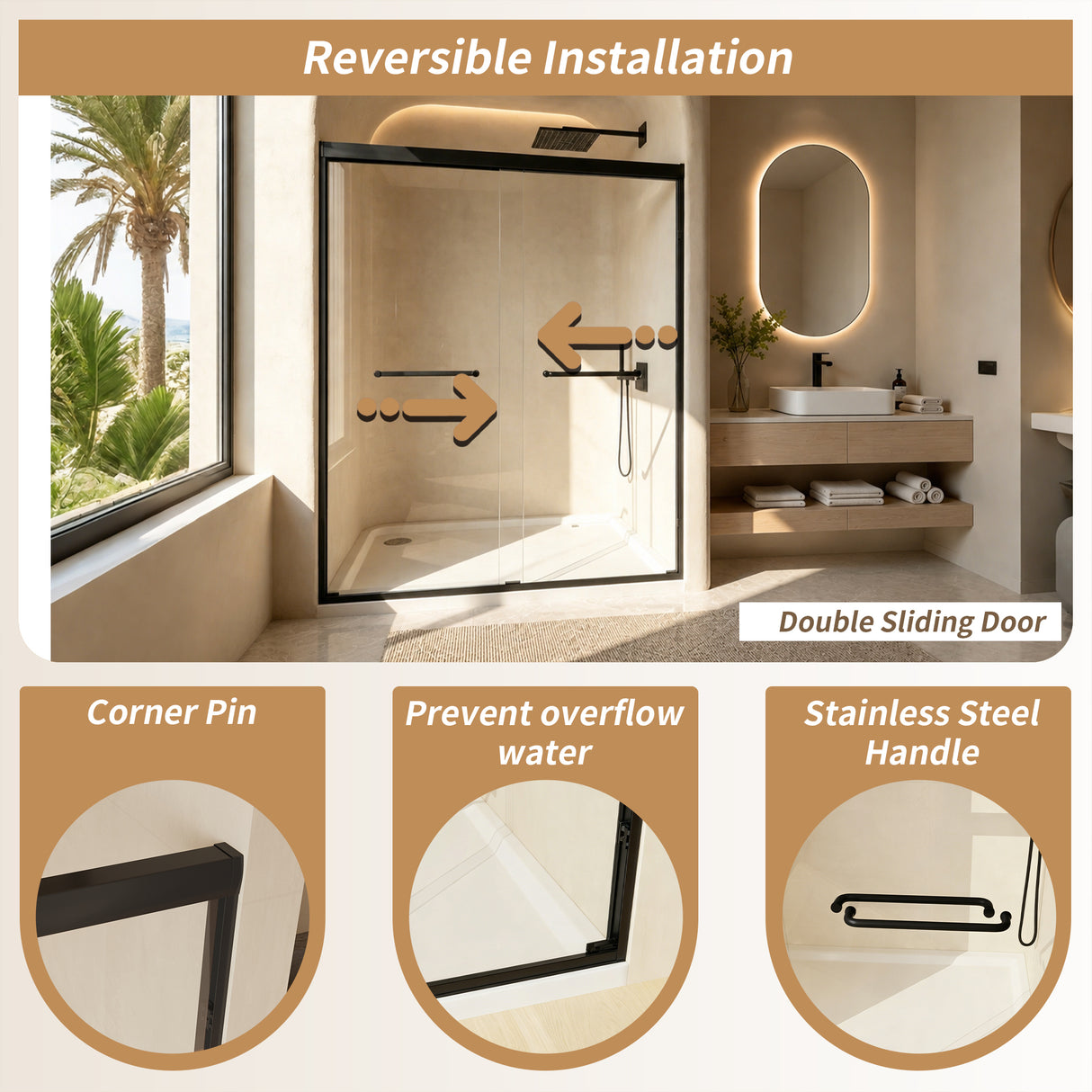 Tempered Glass Aluminum Frame Double Sliding Shower Door