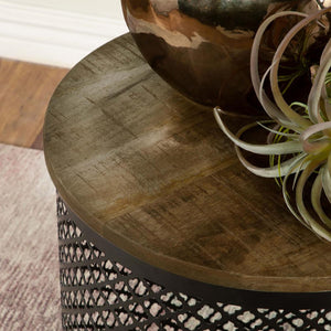 Drum Base Accent Table - Brown